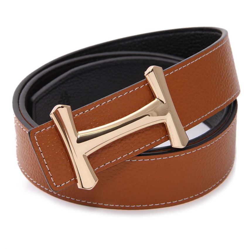 Gold Curvy H Buckle Camel Black Reversible Belt - view 2